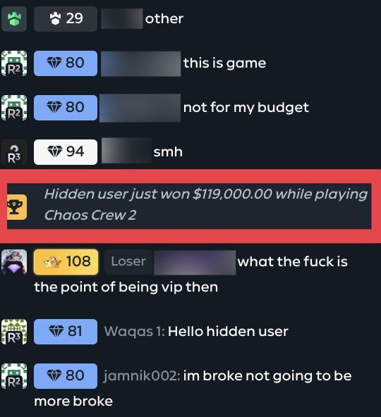 Screenshot of Gamdom - Hiding annoying winning message in chat