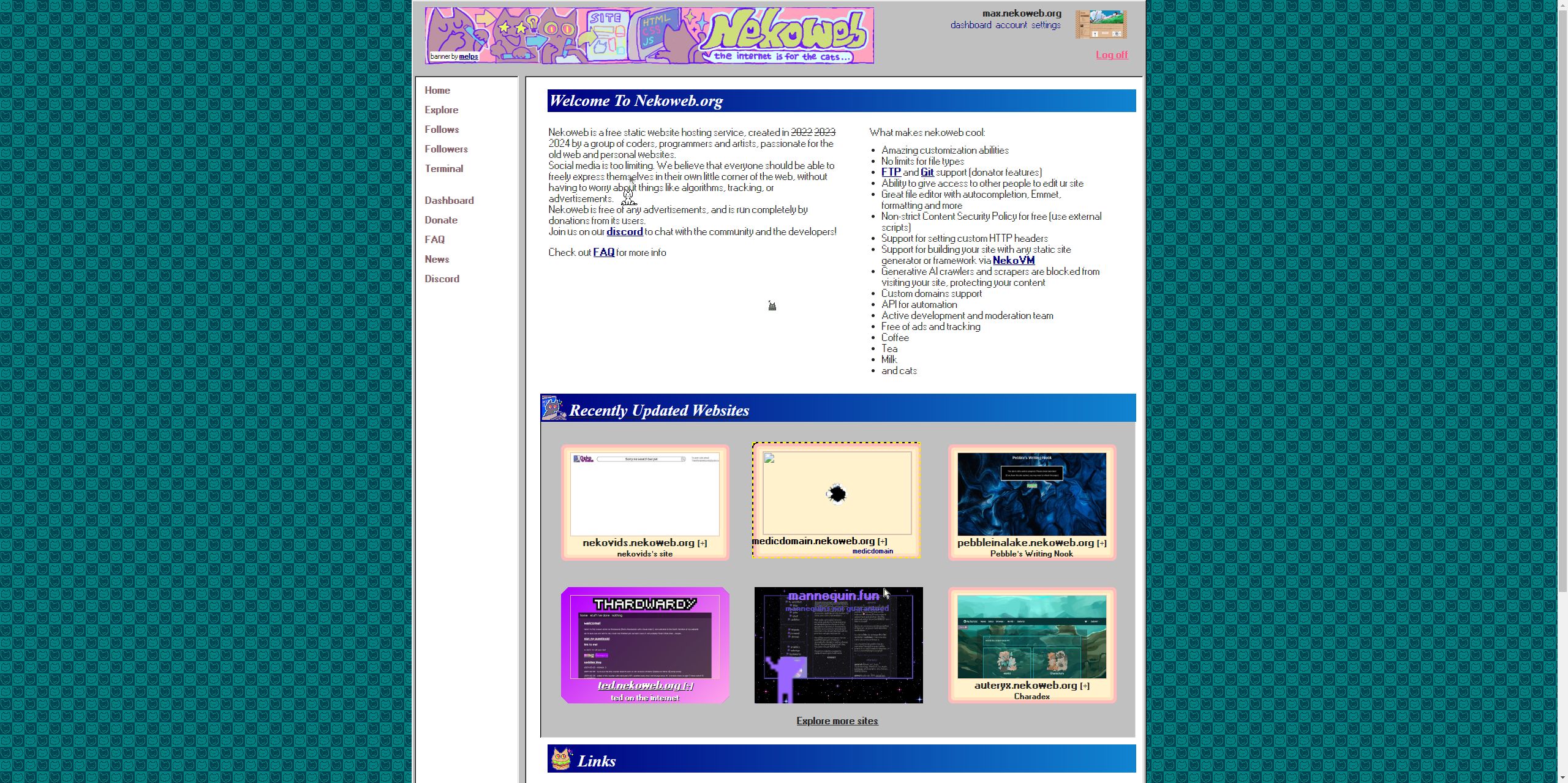 Screenshot of Nekoweb 98 Theme