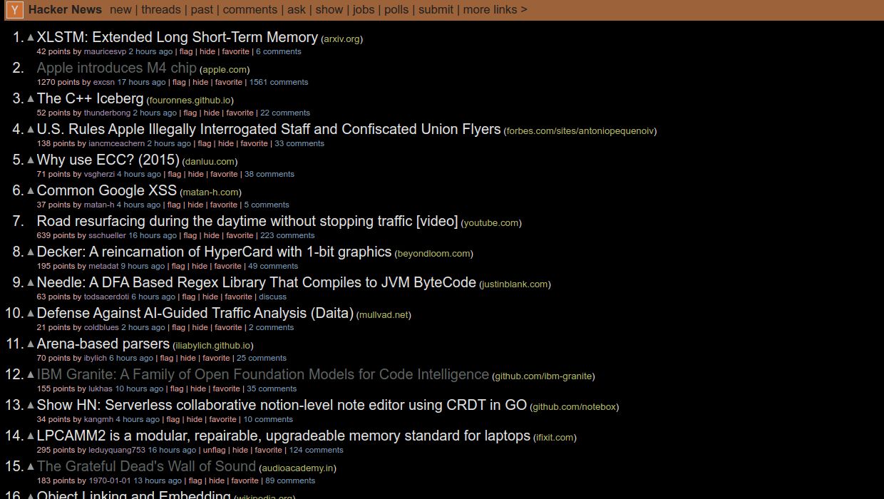 Screenshot of Hacker News  ×  OLED Pro Deep Black Dark Theme