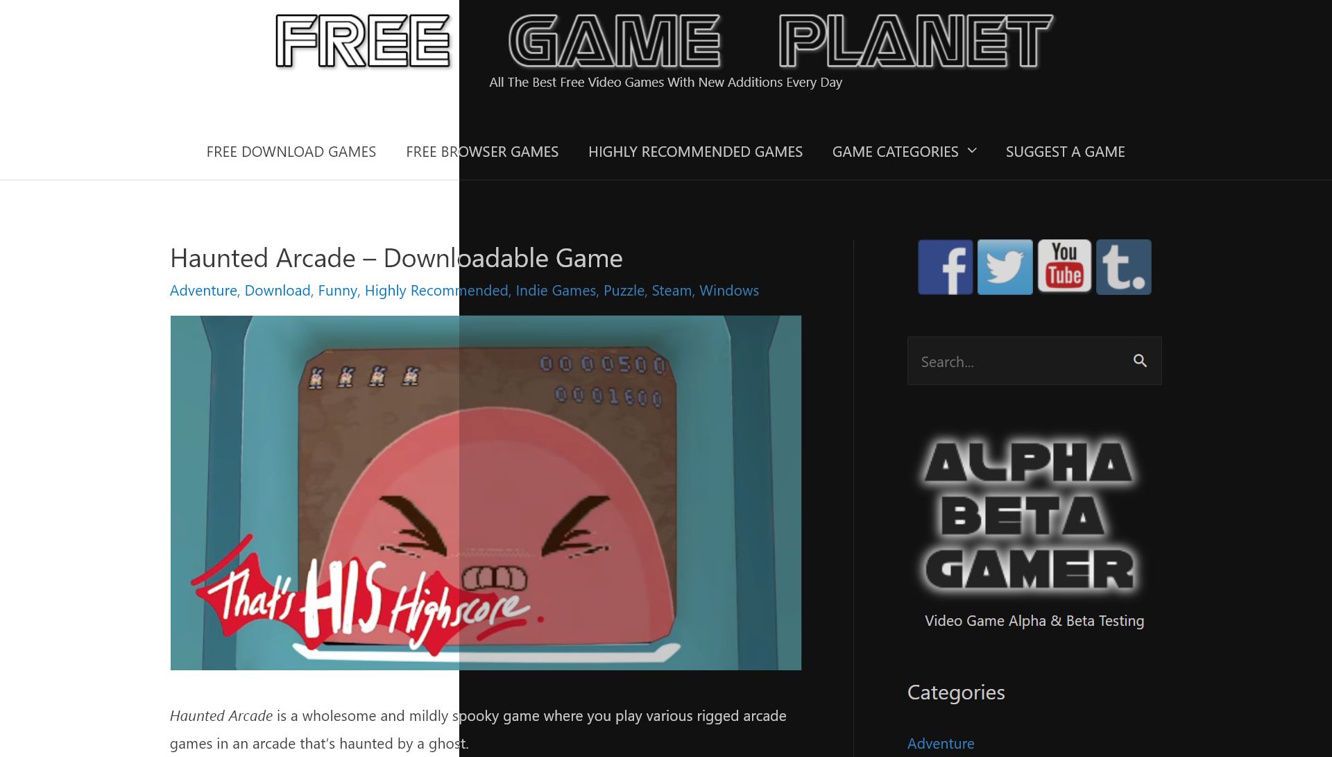 Screenshot of Dark theme for FreeGamePlanet.com