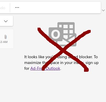 Screenshot of Remove Outlook.com ad-blocker detected sidebar