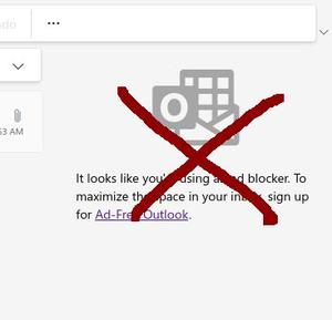 Screenshot of Remove Outlook.com ad-blocker detected sidebar