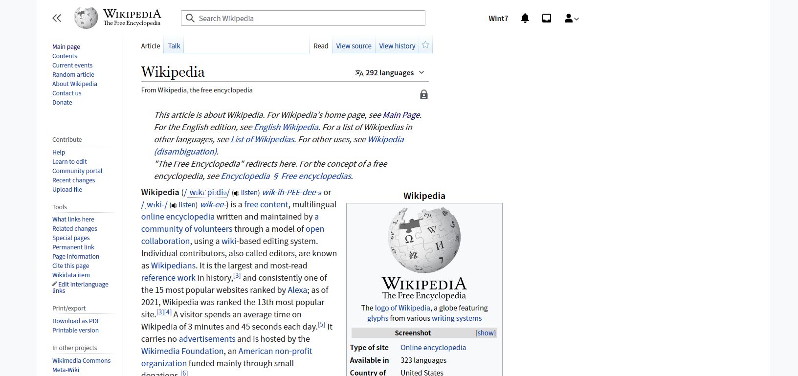 Screenshot of wikipedia.org | new vector
