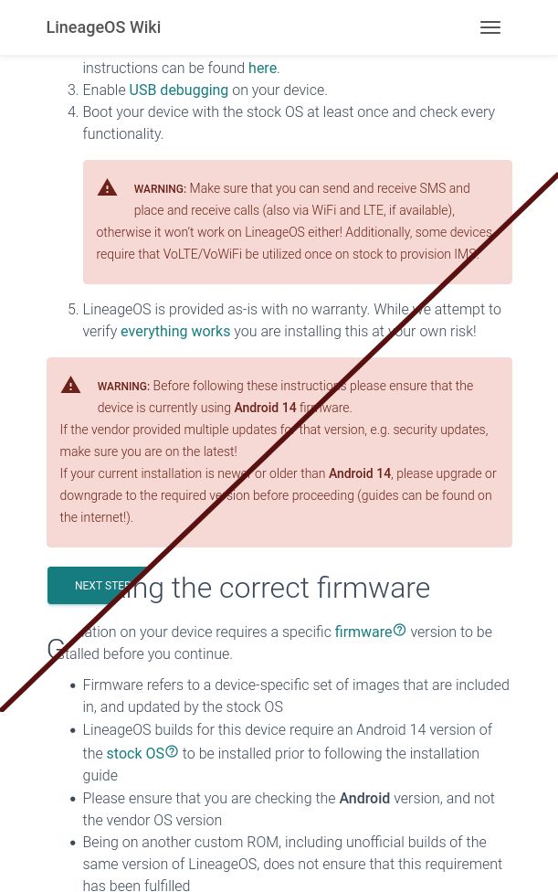 Screenshot of Show all LineageOS Wiki steps