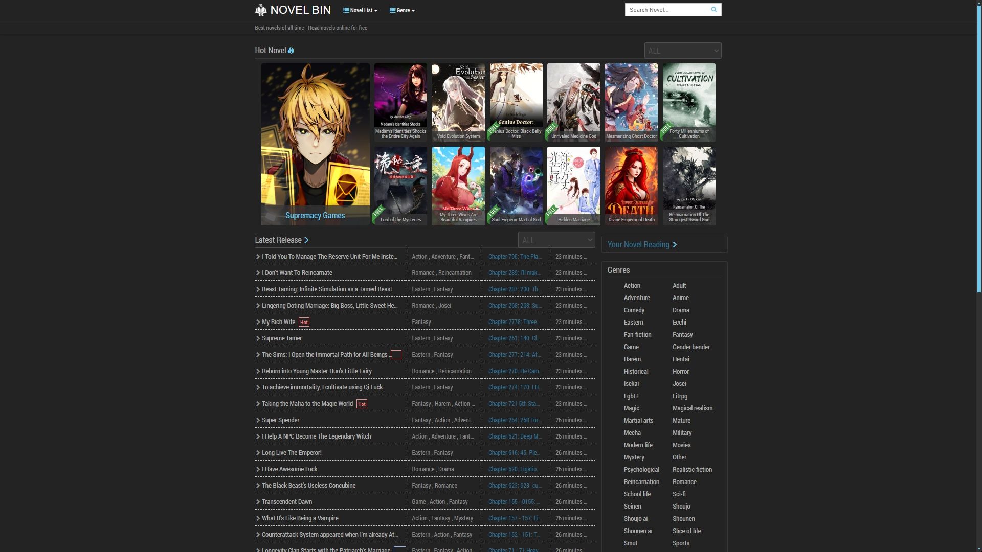 Screenshot of Novelbin Ultimate-Darkness Theme