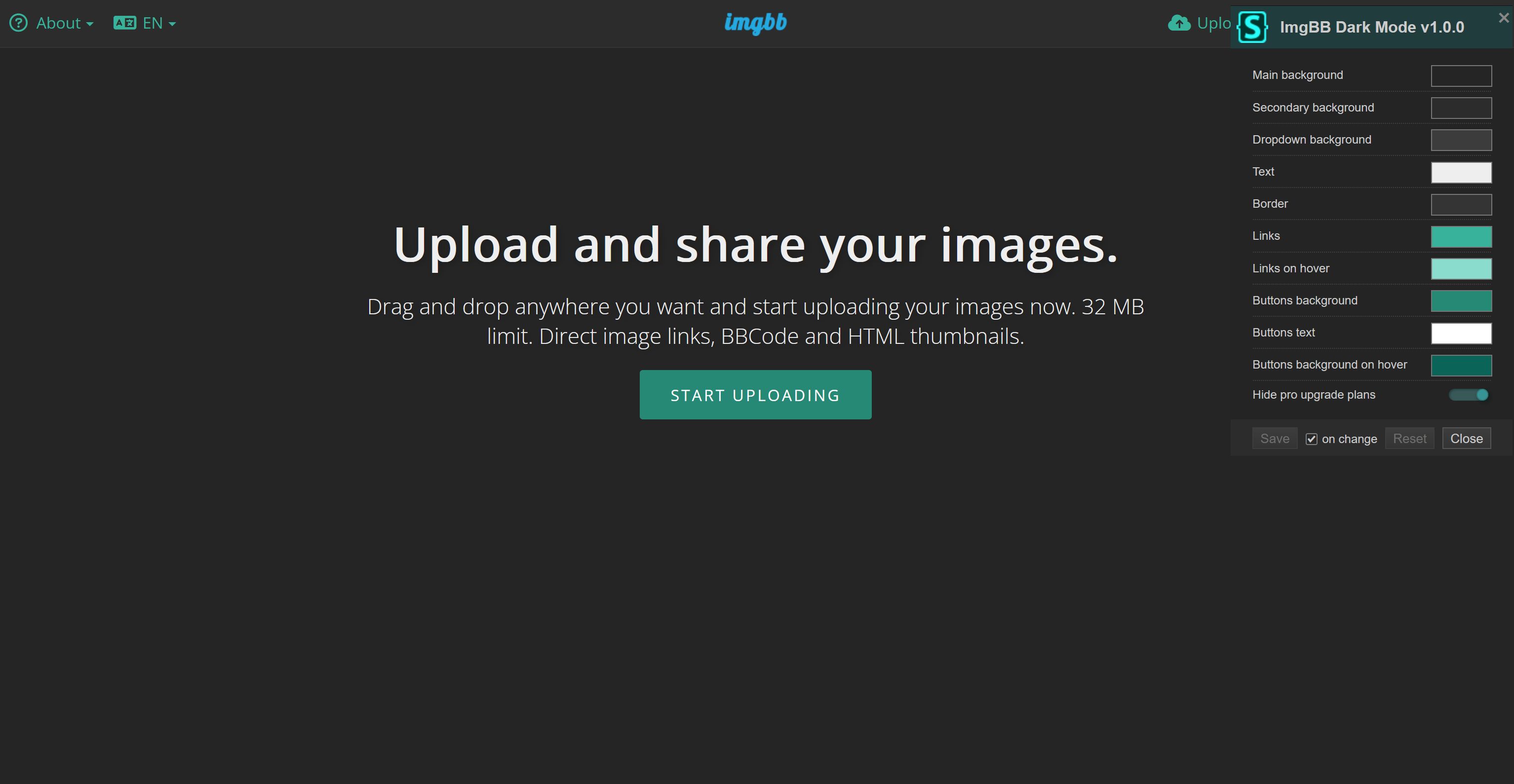 Screenshot of ImgBB Dark Mode