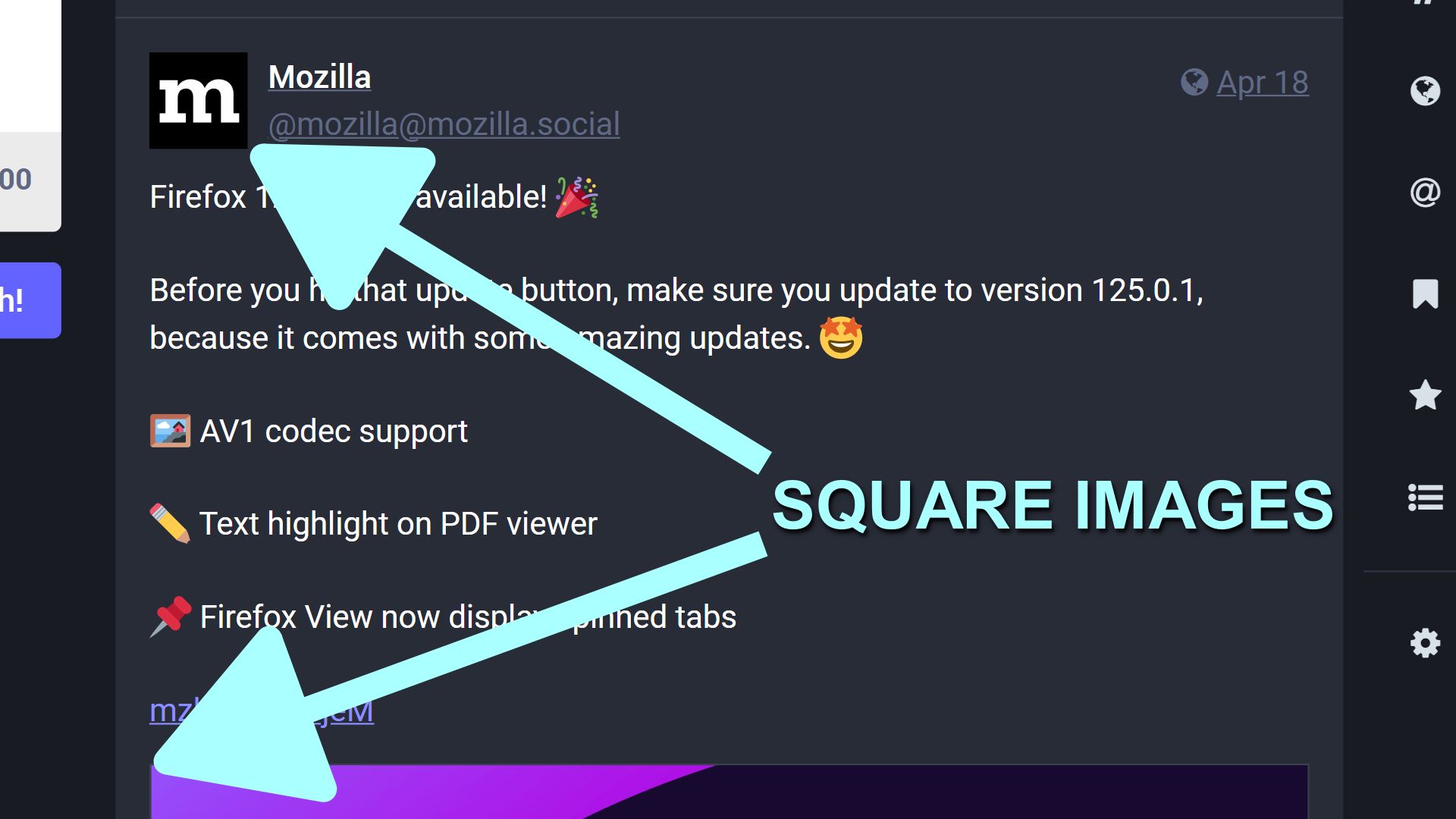 Screenshot of Mastodon square images