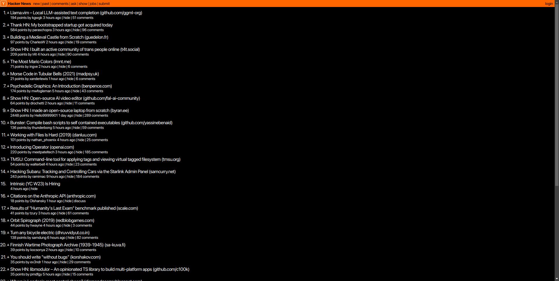 Screenshot of Hacker News Dark