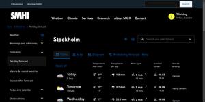 Screenshot of SMHI Dark (Ten day forecast)