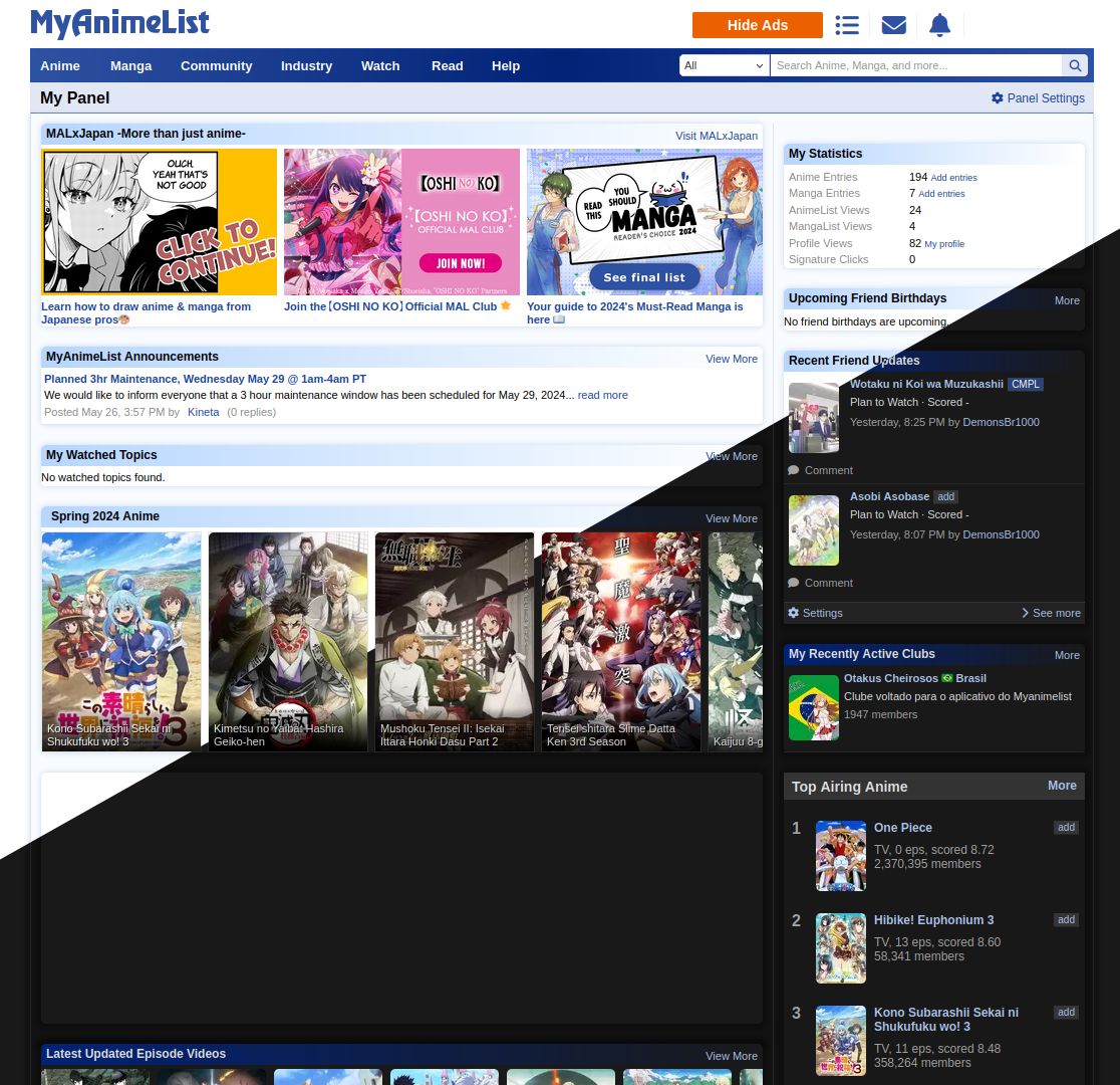 Screenshot of myanimelist - simple modern (dark/light)