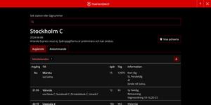 Screenshot of Trafikinformation tåg Dark