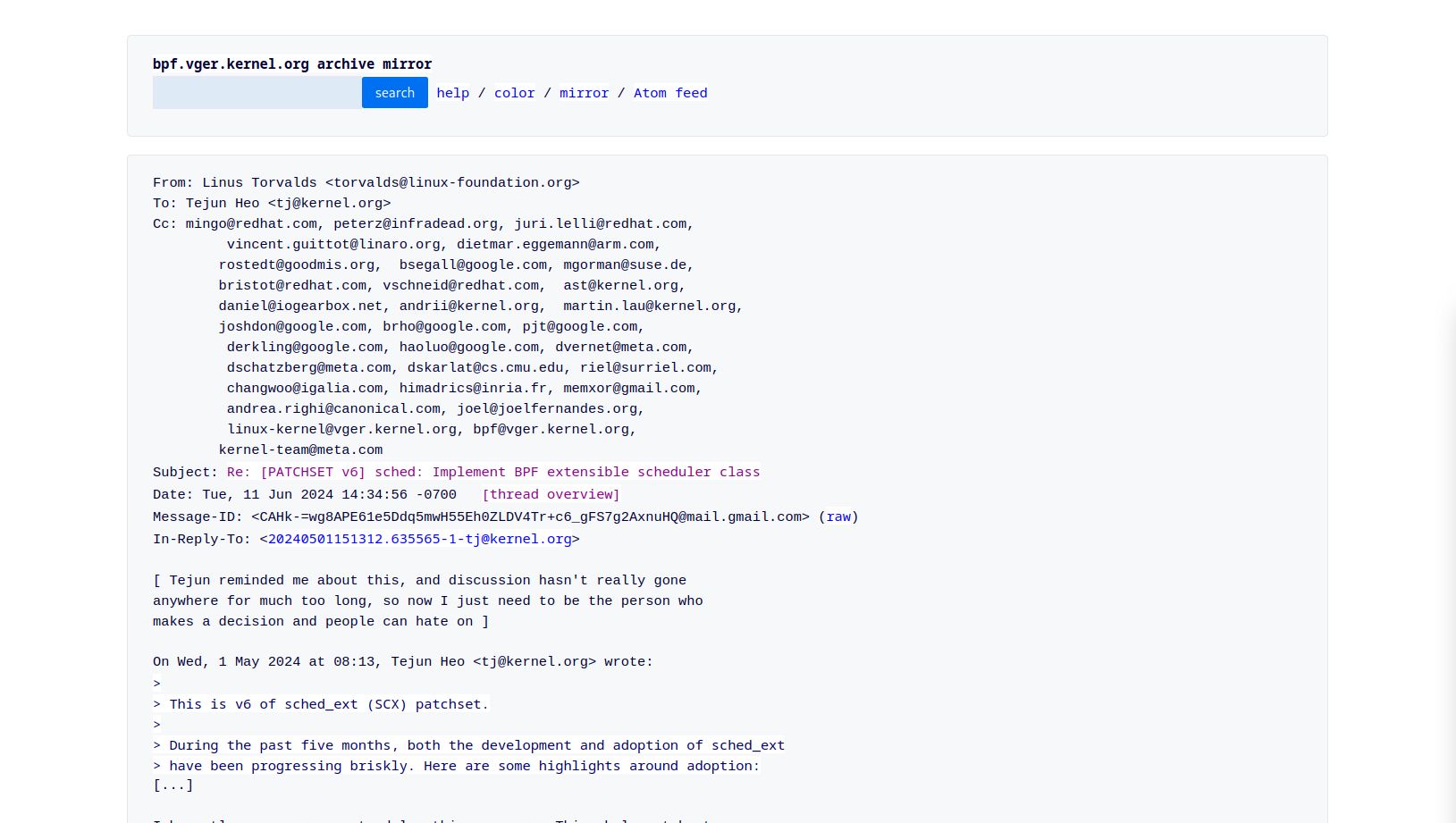 Screenshot of centered lore.kernel.org