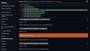 Screenshot of Node JS API documentation better TOC