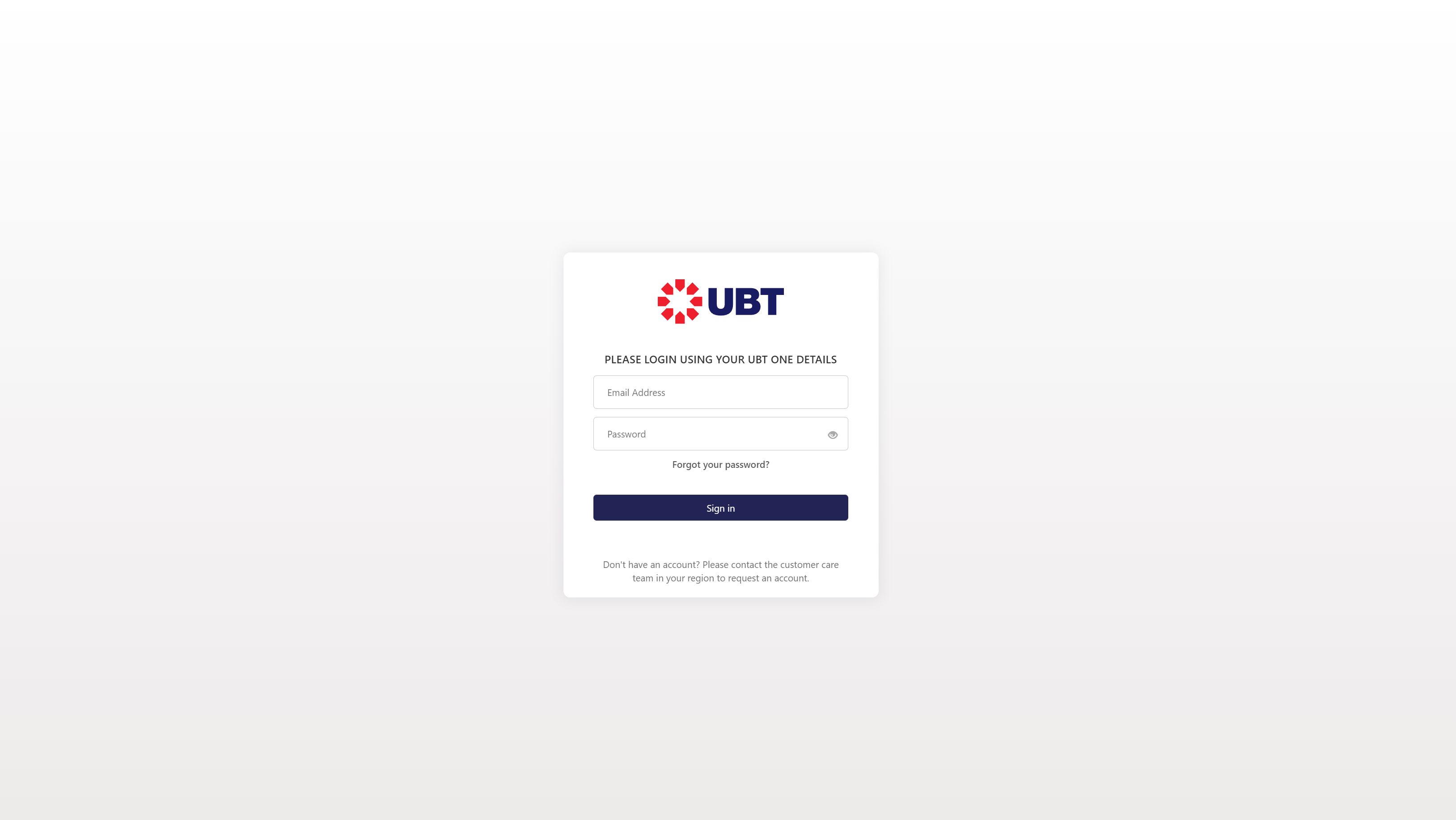 Screenshot of UBT One Login - Clean