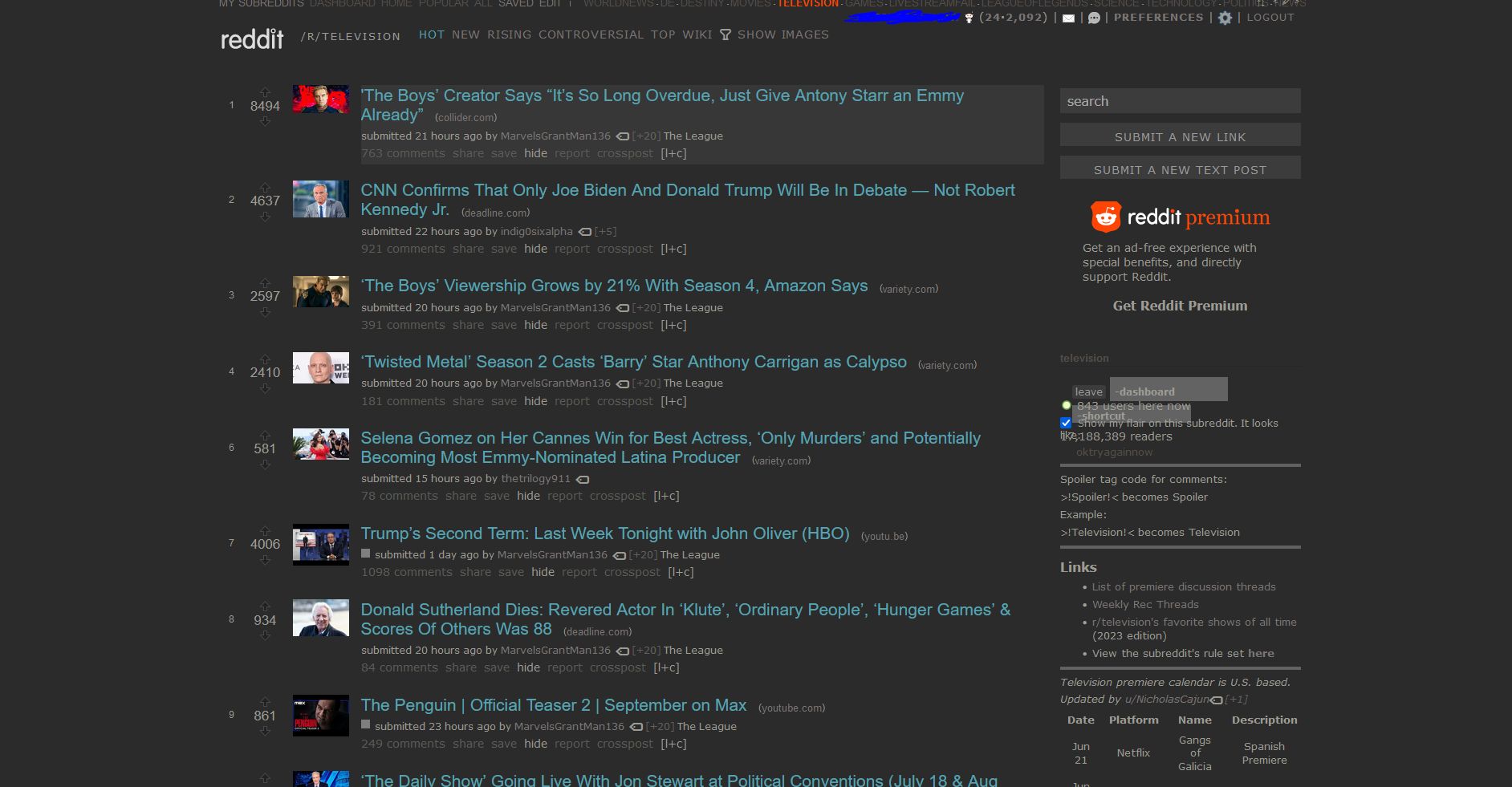 Screenshot of old reddit night clean