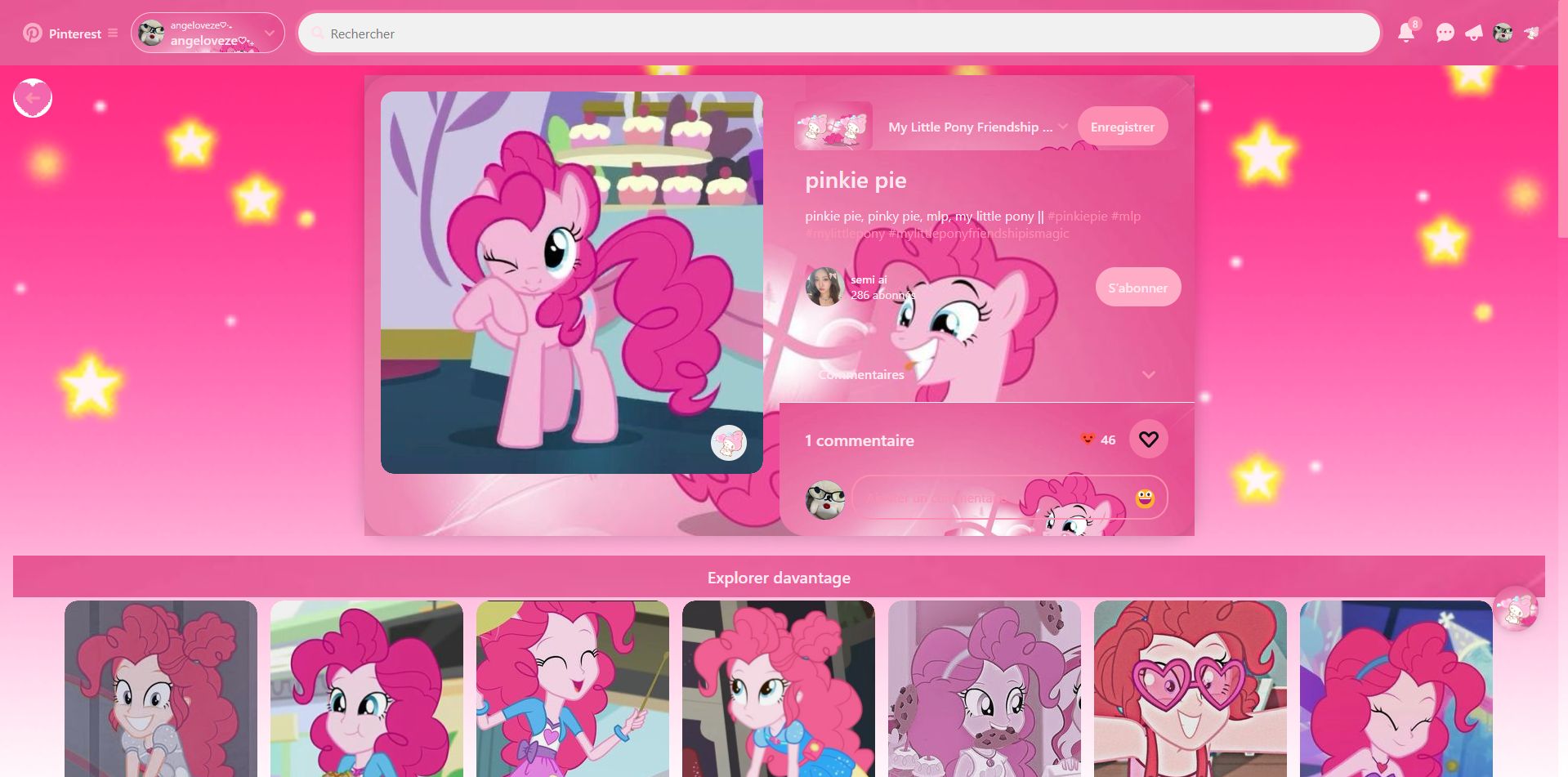 Screenshot of Pinkie Pie and MyMelody Pinterest theme