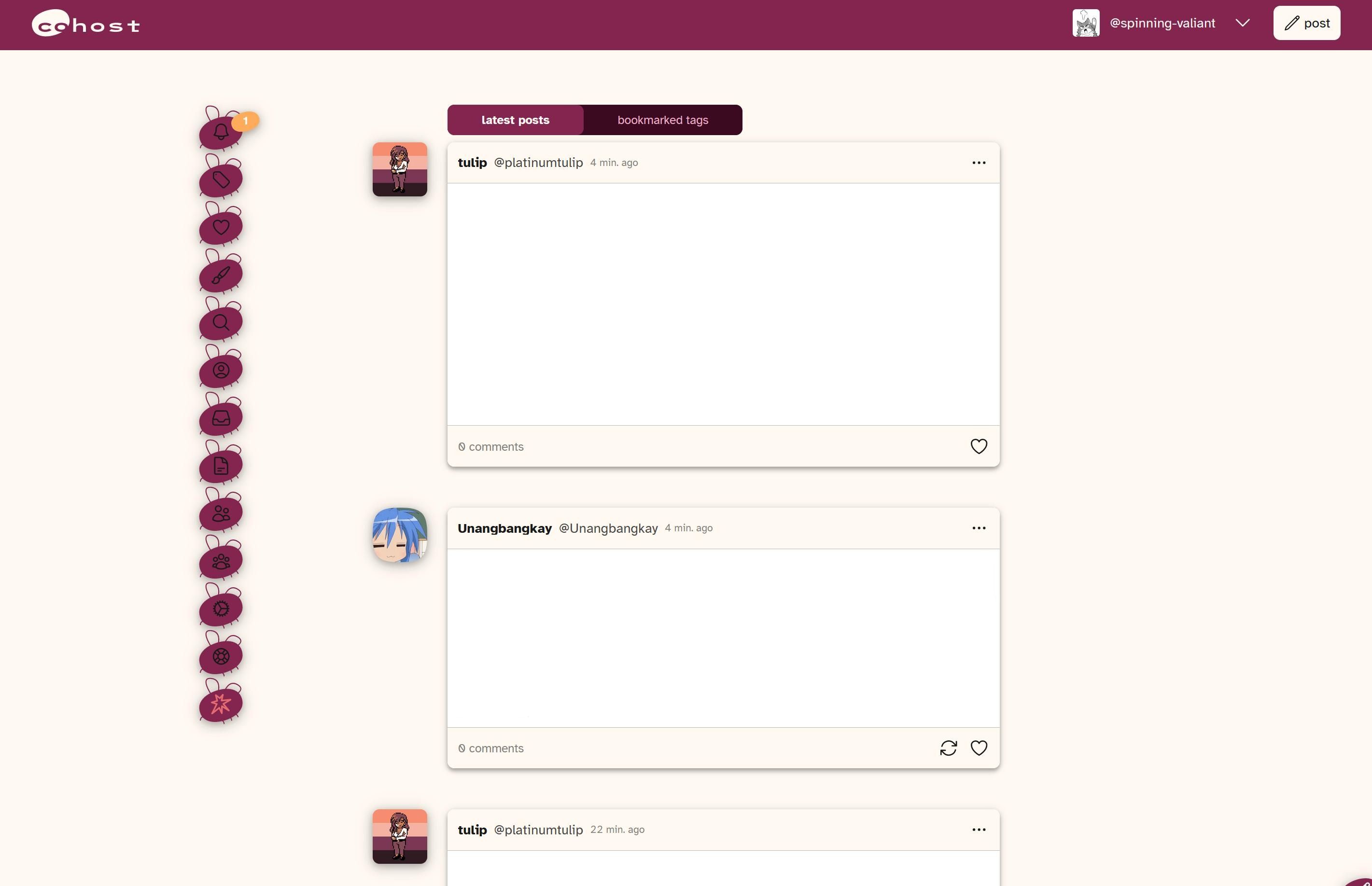 Screenshot of cohost eggbug sidebar