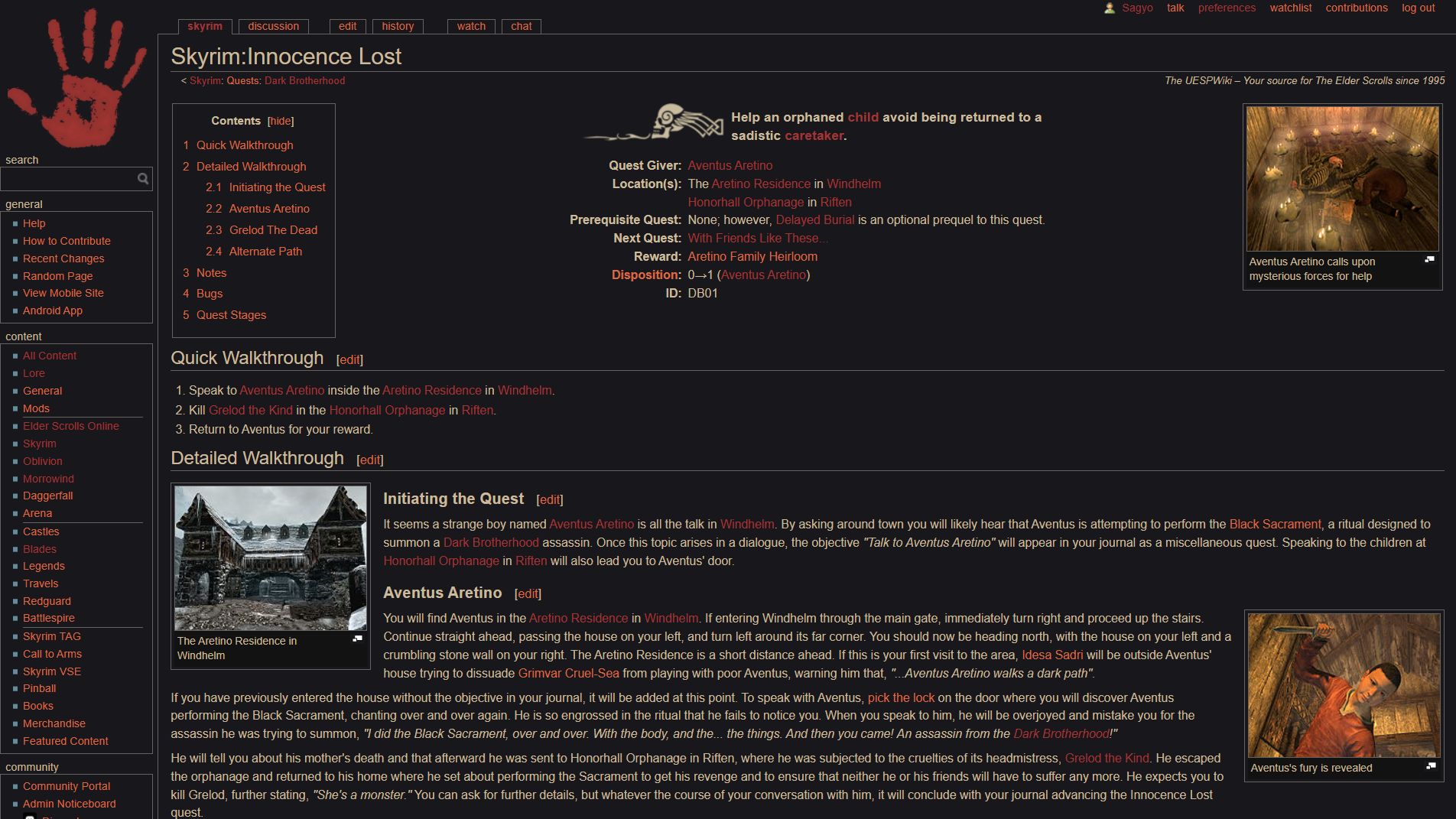 Screenshot of Sithis - UESP Dark Theme