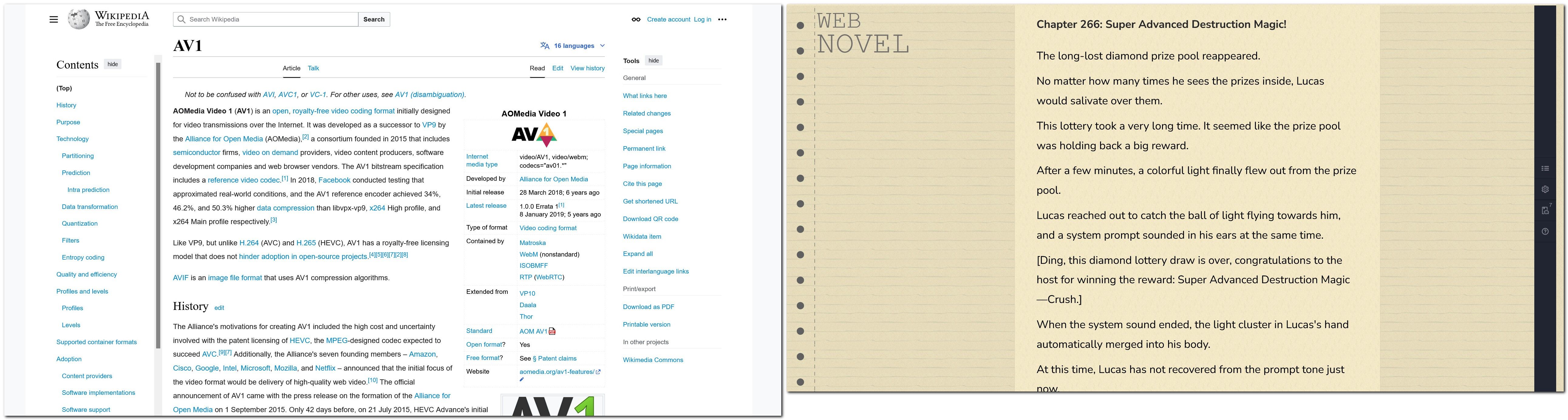 Screenshot of Edited Webnovel and Wikipedia Styles