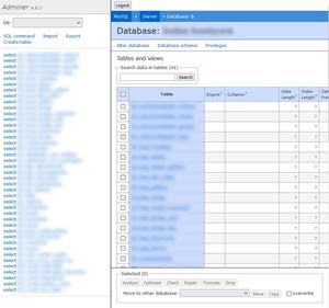 Screenshot of Adminer PHP database admin - comfort styling