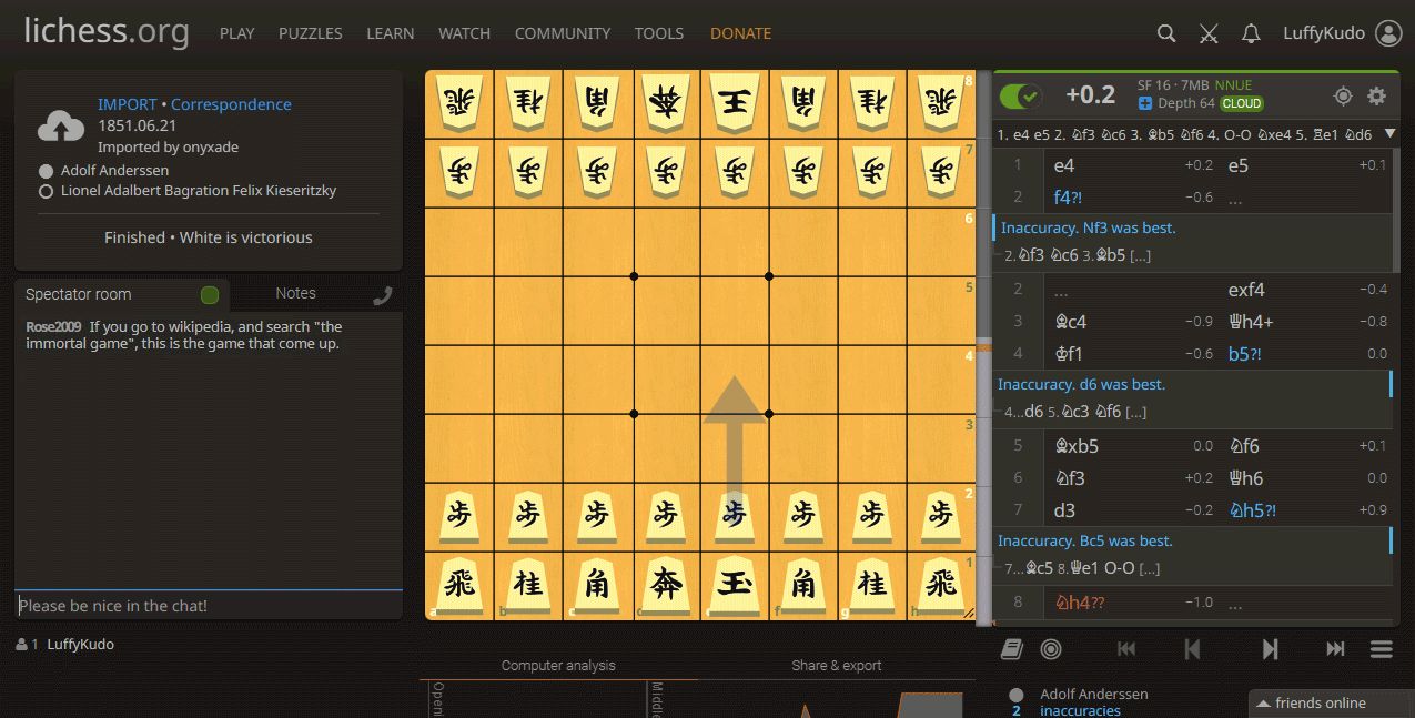 Screenshot of JI Shogi-Themed Chess (1-Kanji) on Lichess