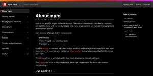 Screenshot of npm Docs Dark