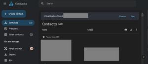 Screenshot of Google Contacts dark mode - invert colors