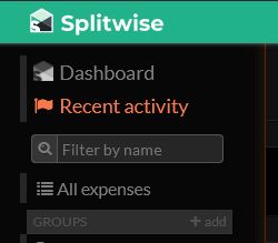 Screenshot of Splitwise dark mode color invert