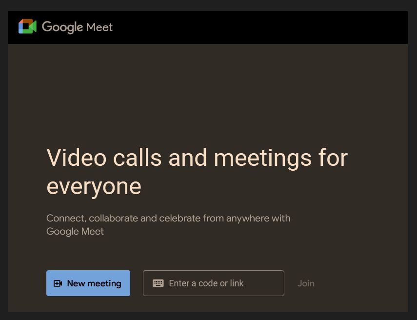 Screenshot of Google Meet - dark mode - invert all