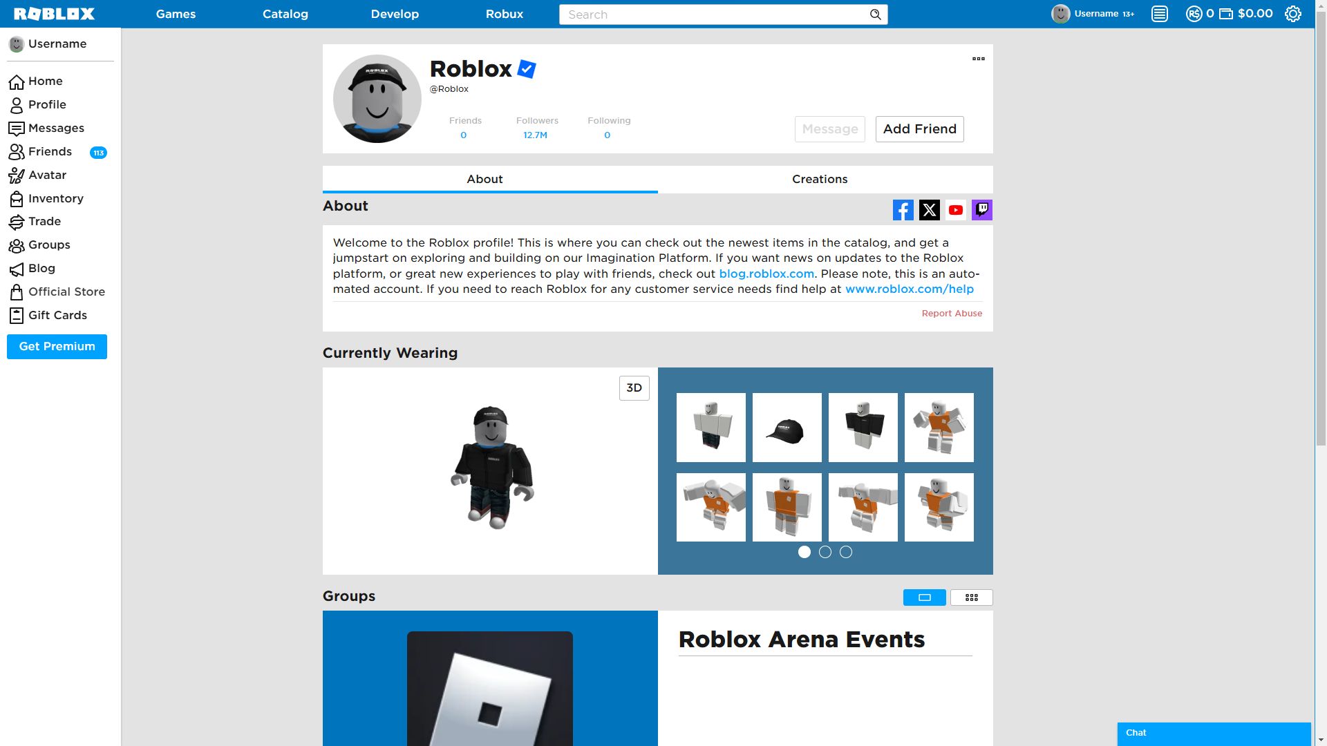 Screenshot of Roblox Old Light Theme (2019)