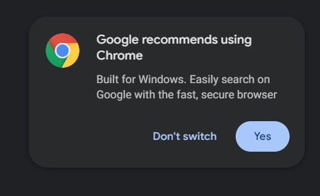 Screenshot of Google Nag - chrome install hide