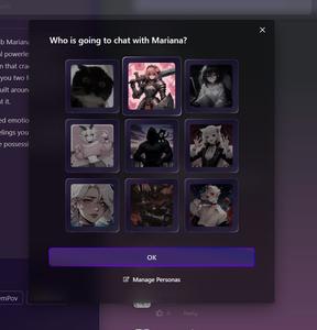 Screenshot of janitorai.com - compact persona selector