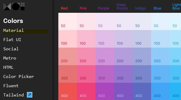 Screenshot of materialui.co color picker hex dark mod filter-inv