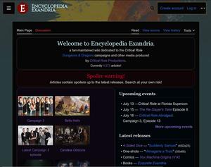 Screenshot of encyclopedia exandria dark mode