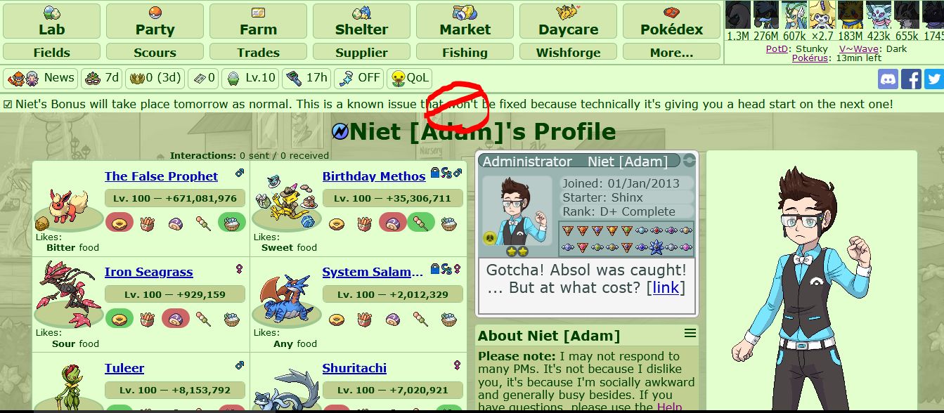 Screenshot of PokefarmQ - Hide Sitewide Notice