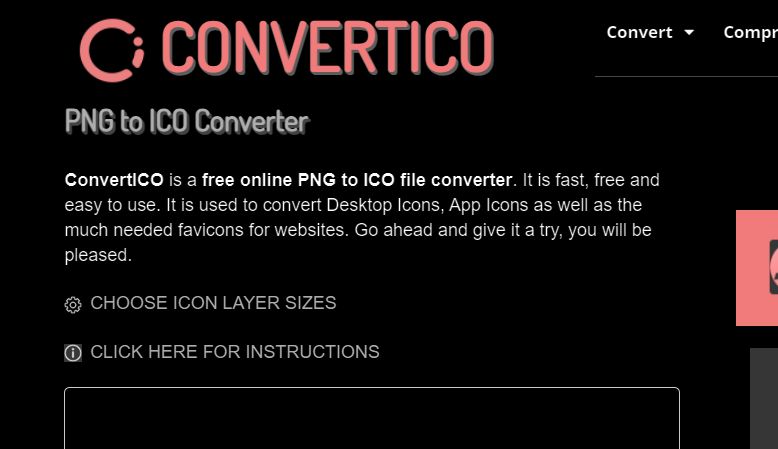 Screenshot of convertico.com ico making website dark mode