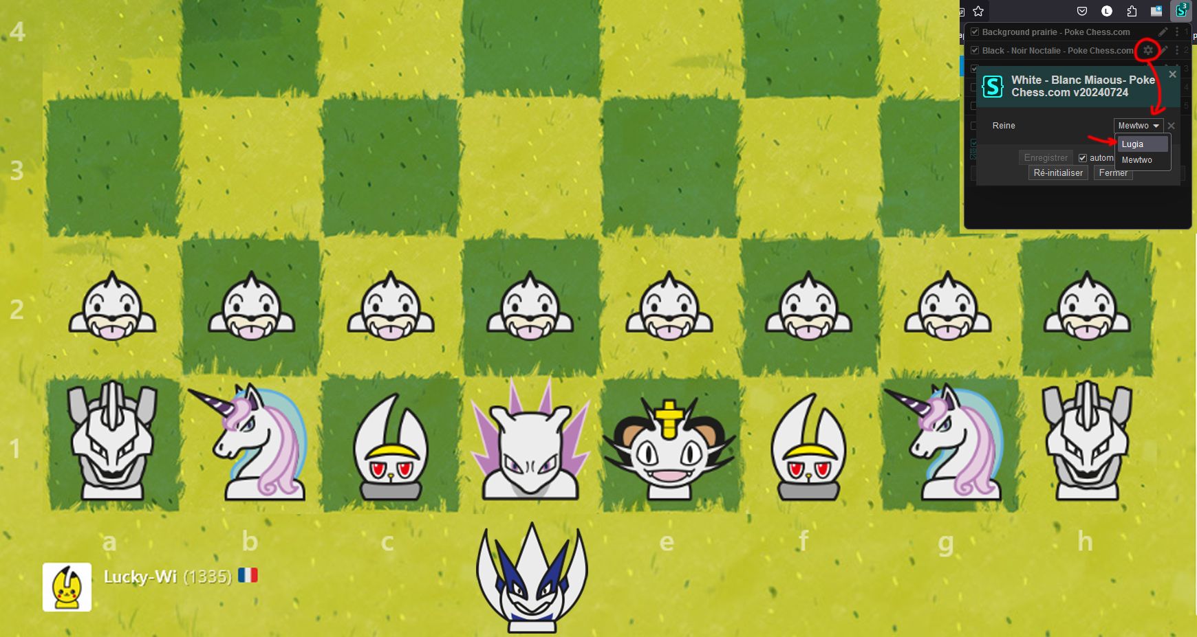 Screenshot of White - Blanc Lugia - Poke Chess.com