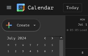 Screenshot of Google Calendar dark mode invert