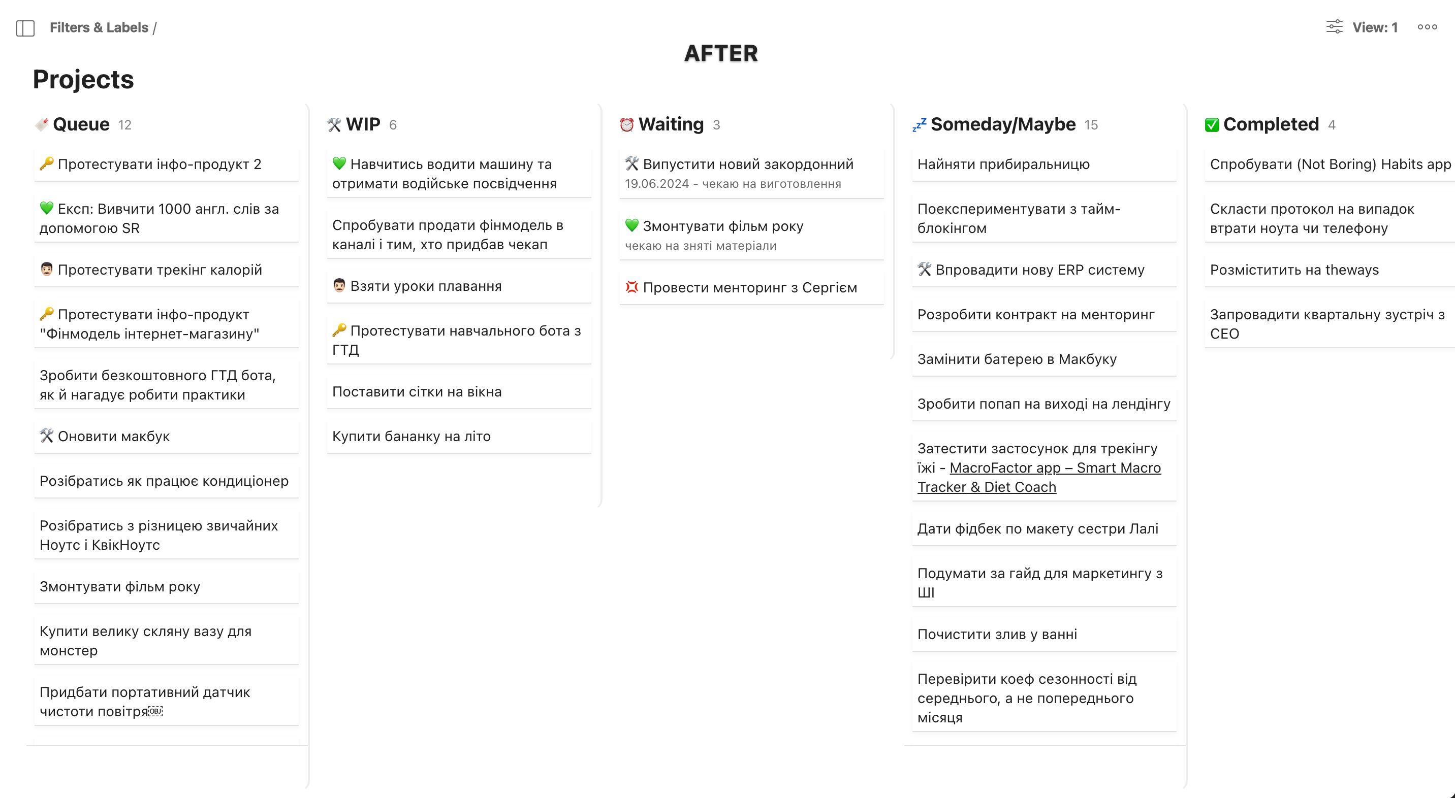 Screenshot of Todoist Cleaner Kanban