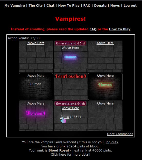 Screenshot of Vampires! The Dark Alleyway (FernLovebond's Gaudy)