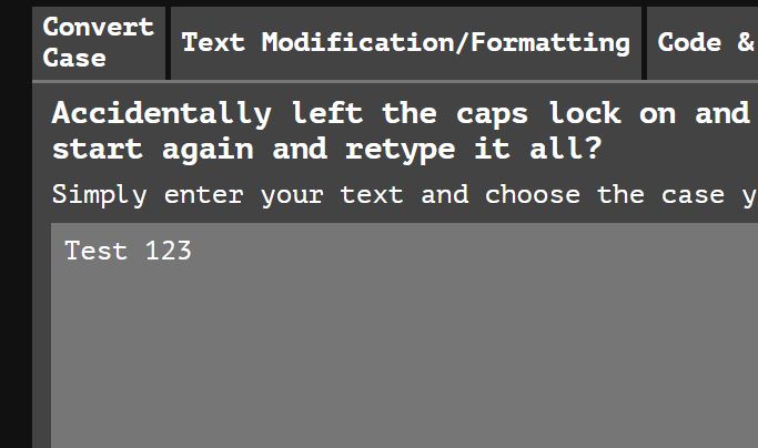 Screenshot of convertcase.net larger font larger text box