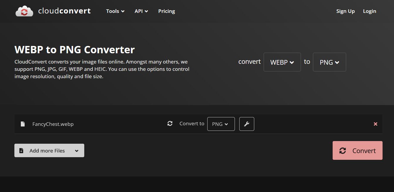 Screenshot of cloudconvert.com dark mode webp-conv