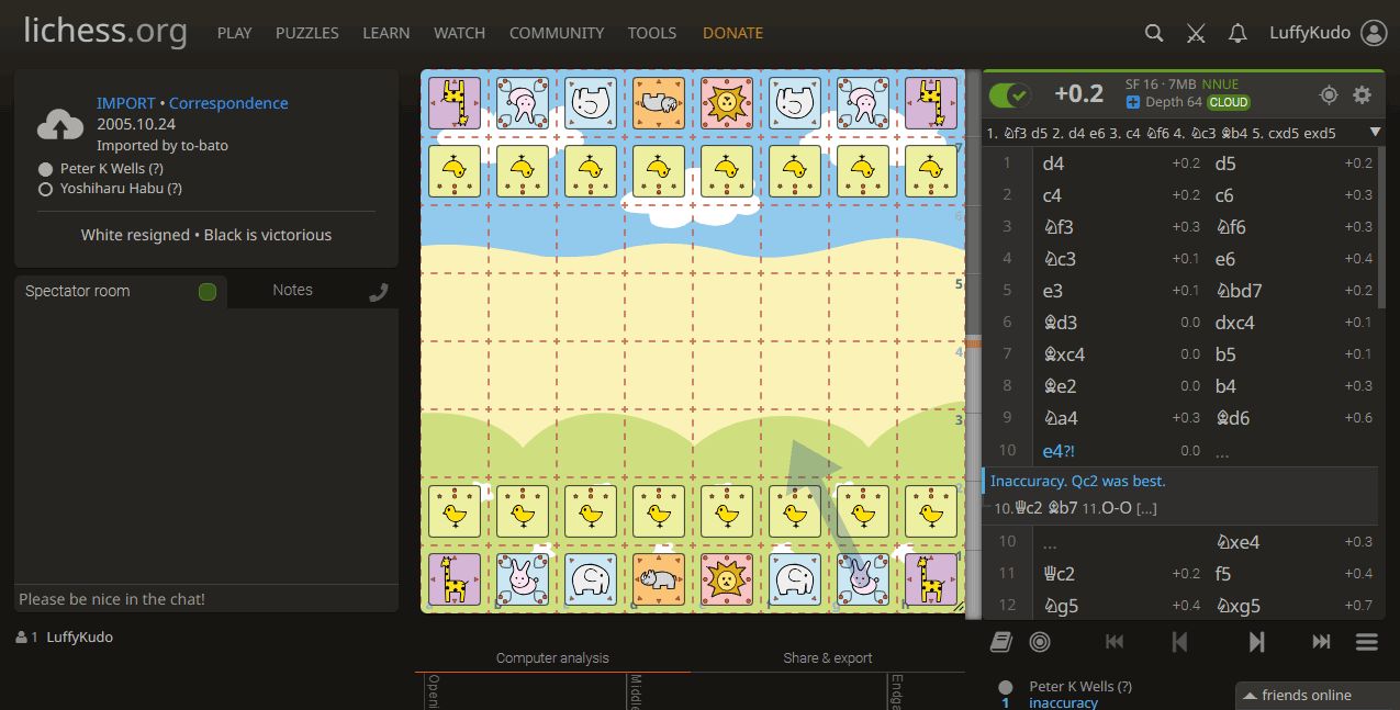 Screenshot of Dobutsu Chess on Lichess