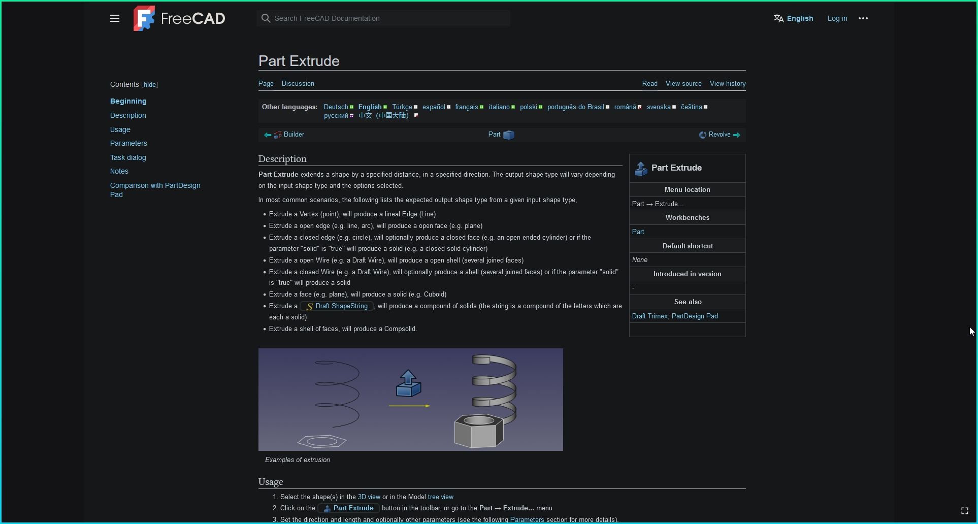 Screenshot of wiki.freecad.org - Aug 2024