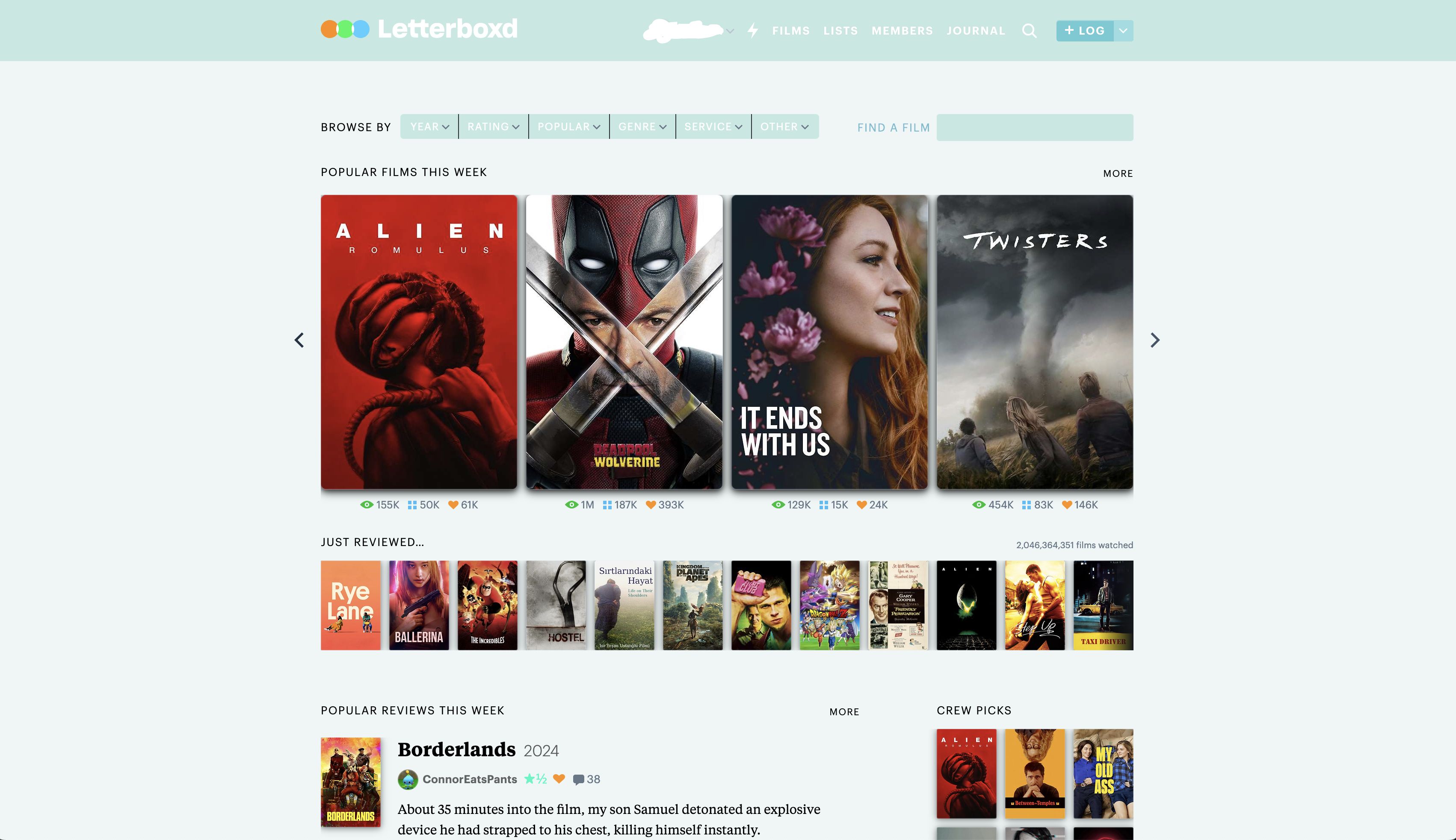 Screenshot of letterboxd day clean pastel white-blue-green