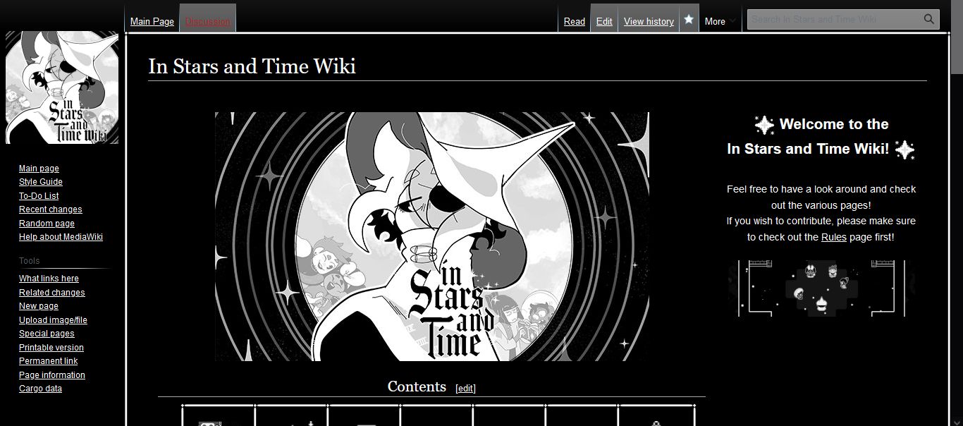 Screenshot of In Stars and Time Wiki - Dark Mode