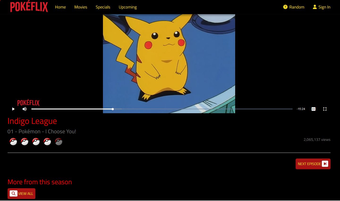 Screenshot of Pokeflix Dark Mode