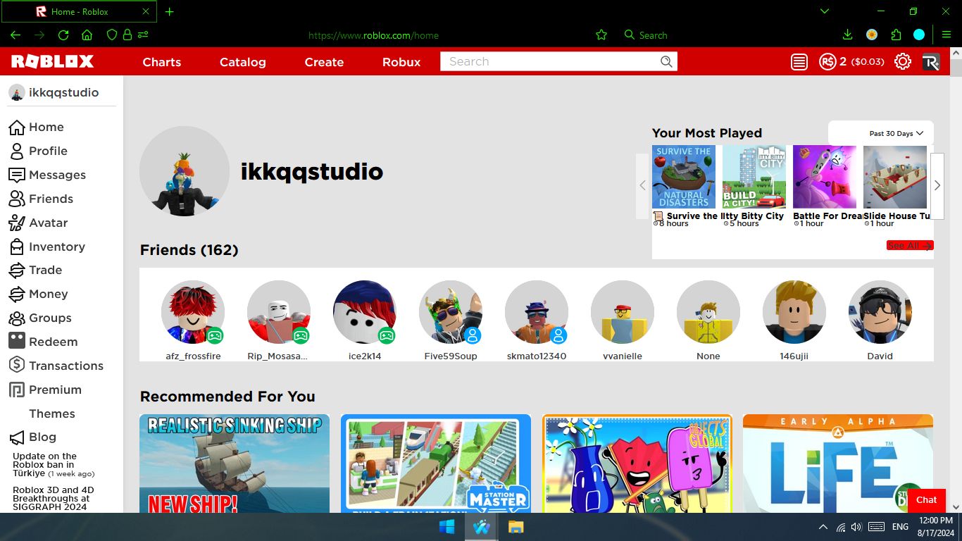 Screenshot of Roblox Old Light Theme (2019) but red