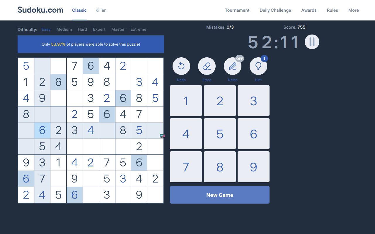 Screenshot of sudoku.com - midnight - 2024/8