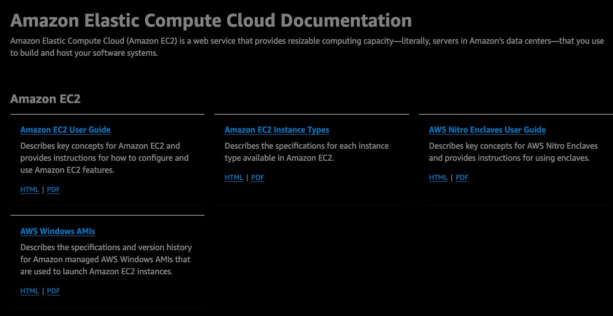 Screenshot of Dark Amazon AWS docs